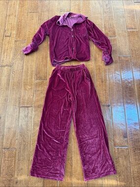 Free People Velvet Two-Piece Pajama Set in Deep Wine